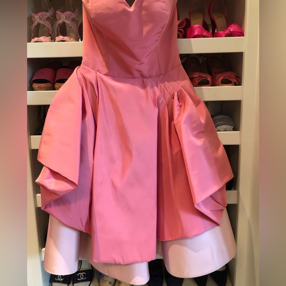 Oscar De La Renta Perfect Pink Sweetheart Strapless Silk Dress, Size 8 or 6 - Picture 10 of 14